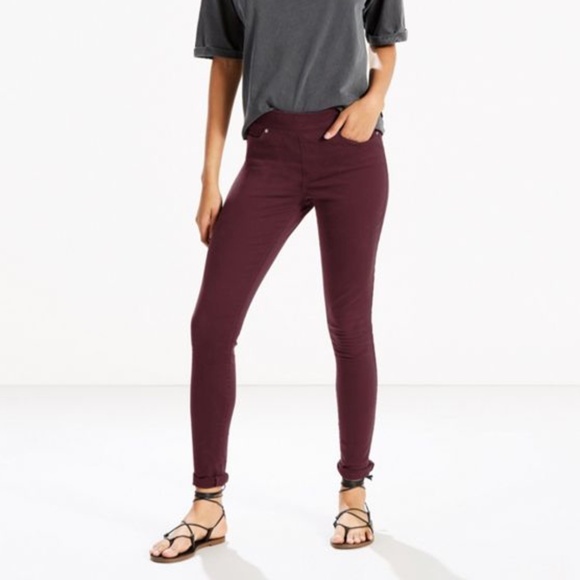 Levi's Denim - LEVI'S Red Burgundy Pull-On Skinny Stretch Elastic Jeggings Jeans Leggings Sz 12